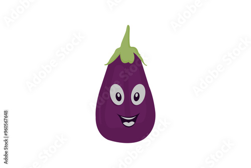 Cute eggplant character vector illustration. Purple eggplant cartoon character.