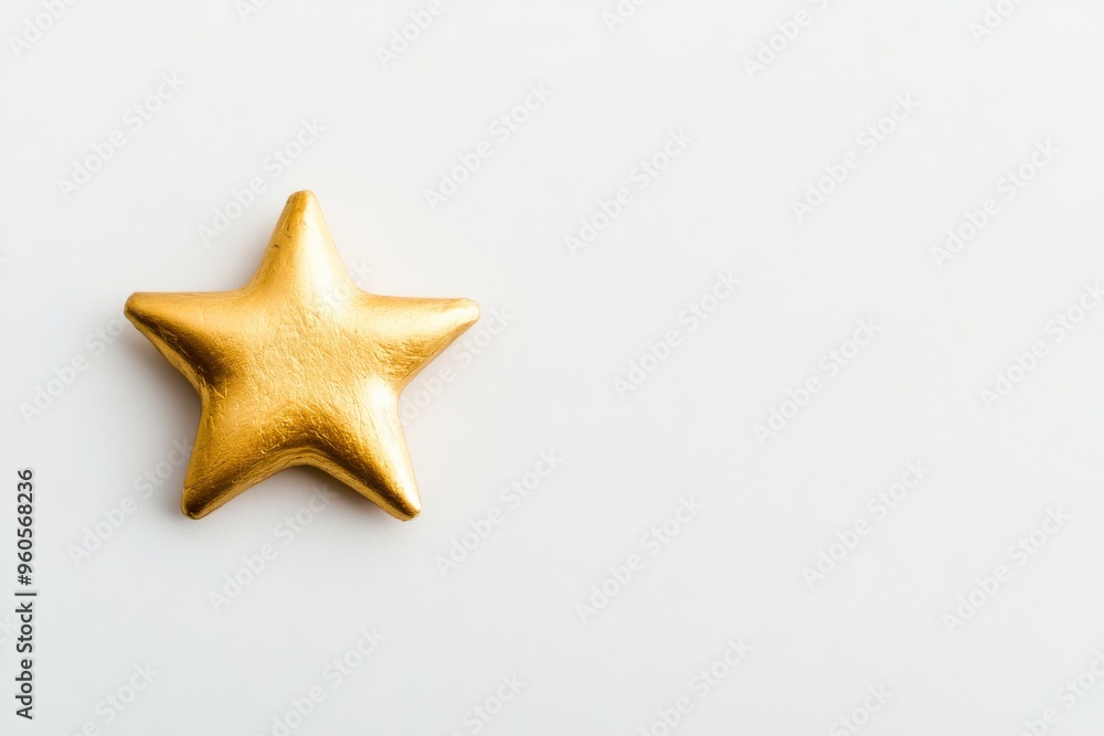 A dazzling golden star rests on a pristine white surface, evoking feelings of celebration and creativity in a minimalist display A dazzling golden star rests on a pristine white surface, evoking feelings of celebration and creativity in a minimalist display