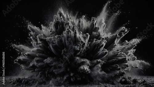 Dramatic black and white explosion with intricate details captured. photo