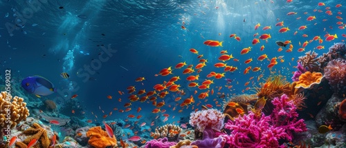 Vibrant Coral Reef Teeming with Diverse Marine Species in Tropical Waters