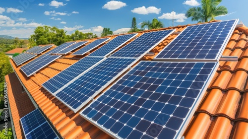 Wallpaper Mural - A community with solar panel systems on every rooftop, illustrating the widespread adoption of renewable energy in residential areas with a focus on collective sustainability Torontodigital.ca