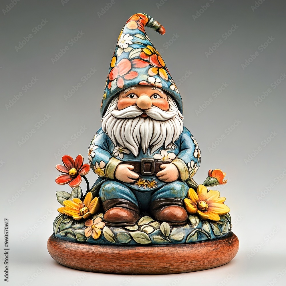 Fototapeta premium Playful Ceramic Bisque Garden Gnomes Among Colorful and Imaginative Setting