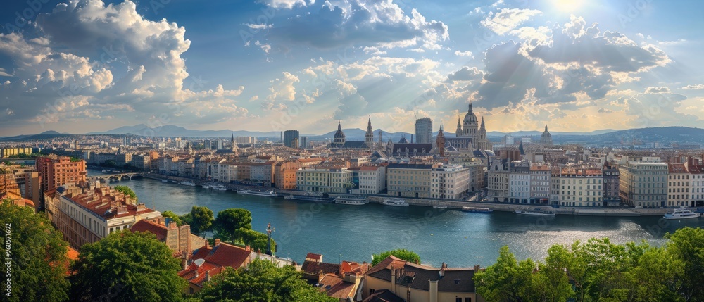 Naklejka premium Timeless Tapestry of Urban Architecture - Panoramic Cityscape with Diverse Historical Buildings