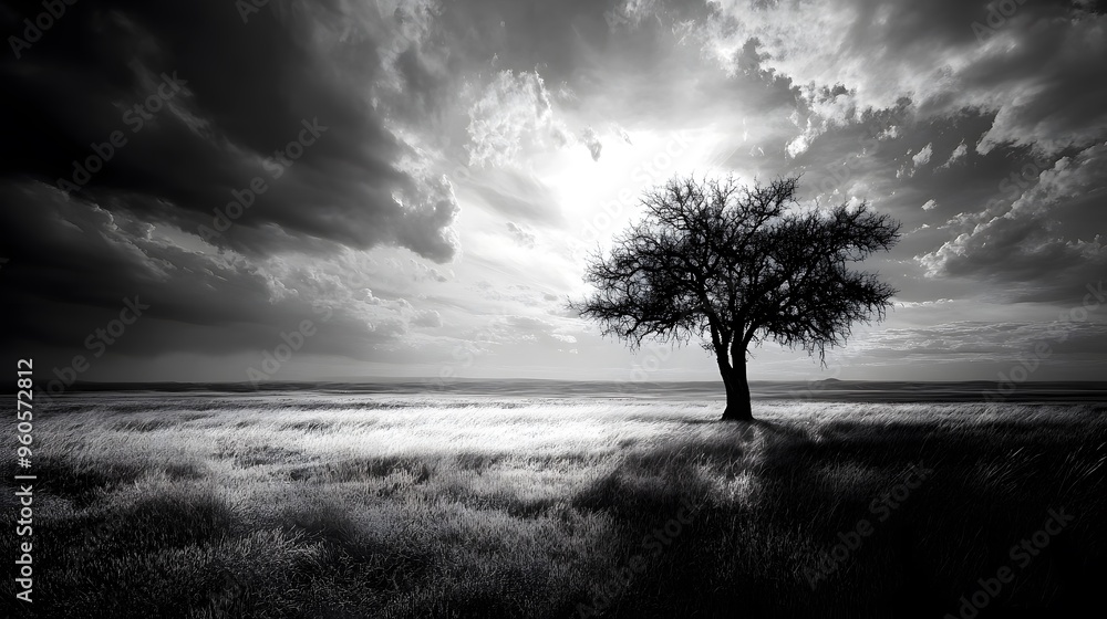 Obraz premium Solitary Tree Against Stormy Sky