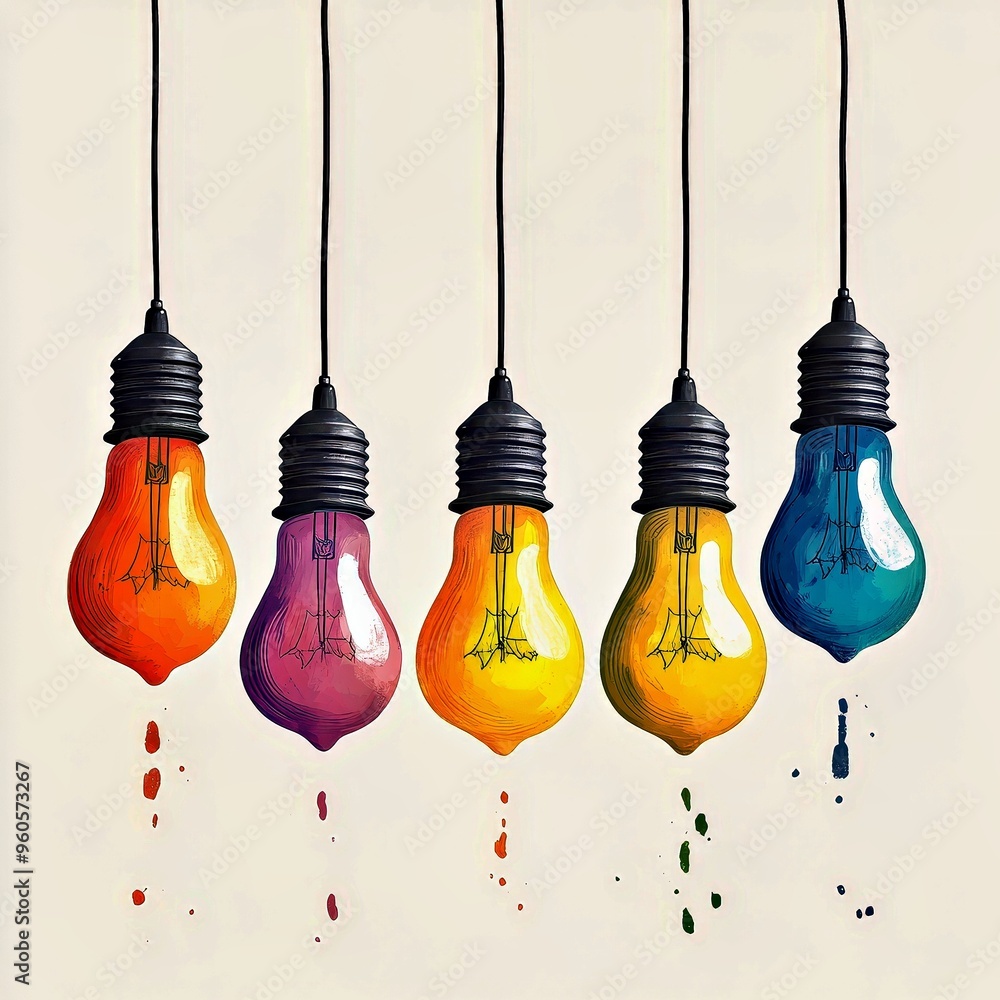 Vibrant Array of Hanging Lightbulbs Sparking Creative Ideas Vibrant Array of Hanging Lightbulbs Sparking Creative Ideas