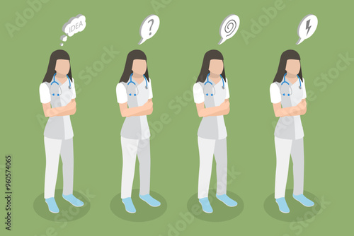 3D Isometric Flat Vector Illustration of Concerned Doctor, Face Expression of a Medical Professional