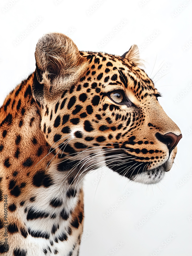 Leopard Close-Up Against White Background – Perfect Wildlife Photography for Nature, Safari, and Conservation