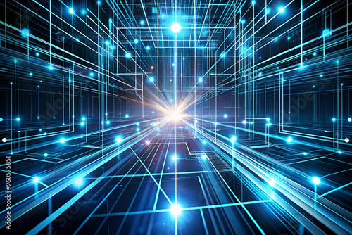 Wallpaper Mural A computer generated image of a bright blue sky with many lights. The lights are arranged in a grid pattern, and the sky is filled with them. The image gives off a feeling of a futuristic Torontodigital.ca