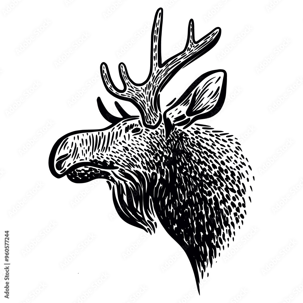 Obraz premium Illustration of a hand-drawn moose head