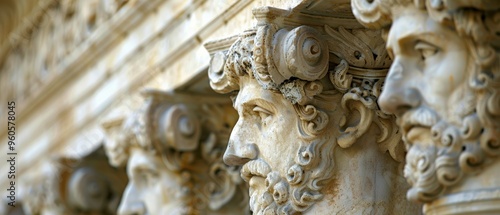 Majestic Historic Courthouse with Ornate Columns and Statues in Detailed Close-up