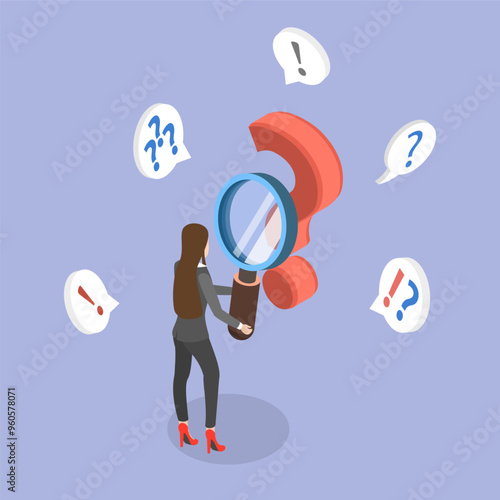 3D Isometric Flat Vector Illustration of Frequently Asked Questions, Problem Solving, Curiosity