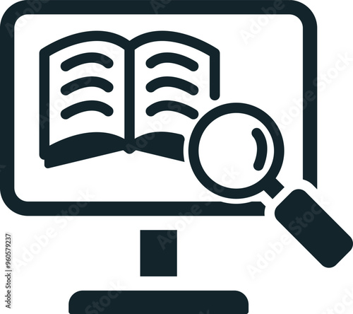 Magnifying glass exploring online education on computer screen