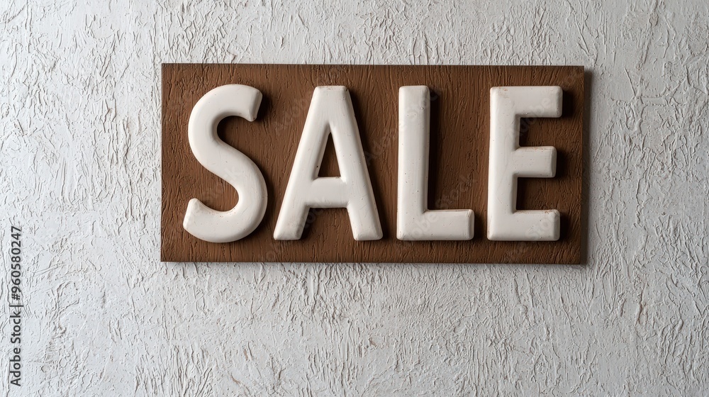 White Sale Sign on Brown Wooden Board White Sale Sign on Brown Wooden Board