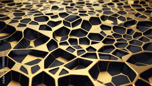 Black gold Geometric Polygonal. Luxury Background With abstract Hexagon Pattern.