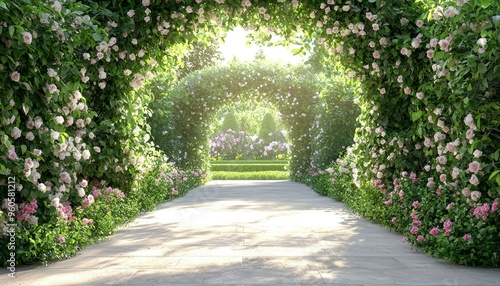 Stone Path Leading Through a Rose Garden Archway