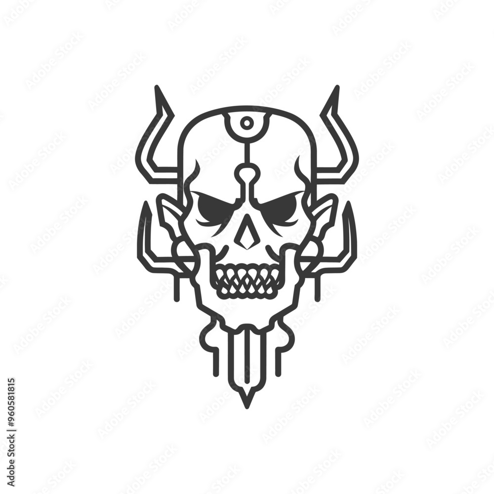 Line Art Illustration of a Skull with Horns and a Third Eye Line Art Illustration of a Skull with Horns and a Third Eye