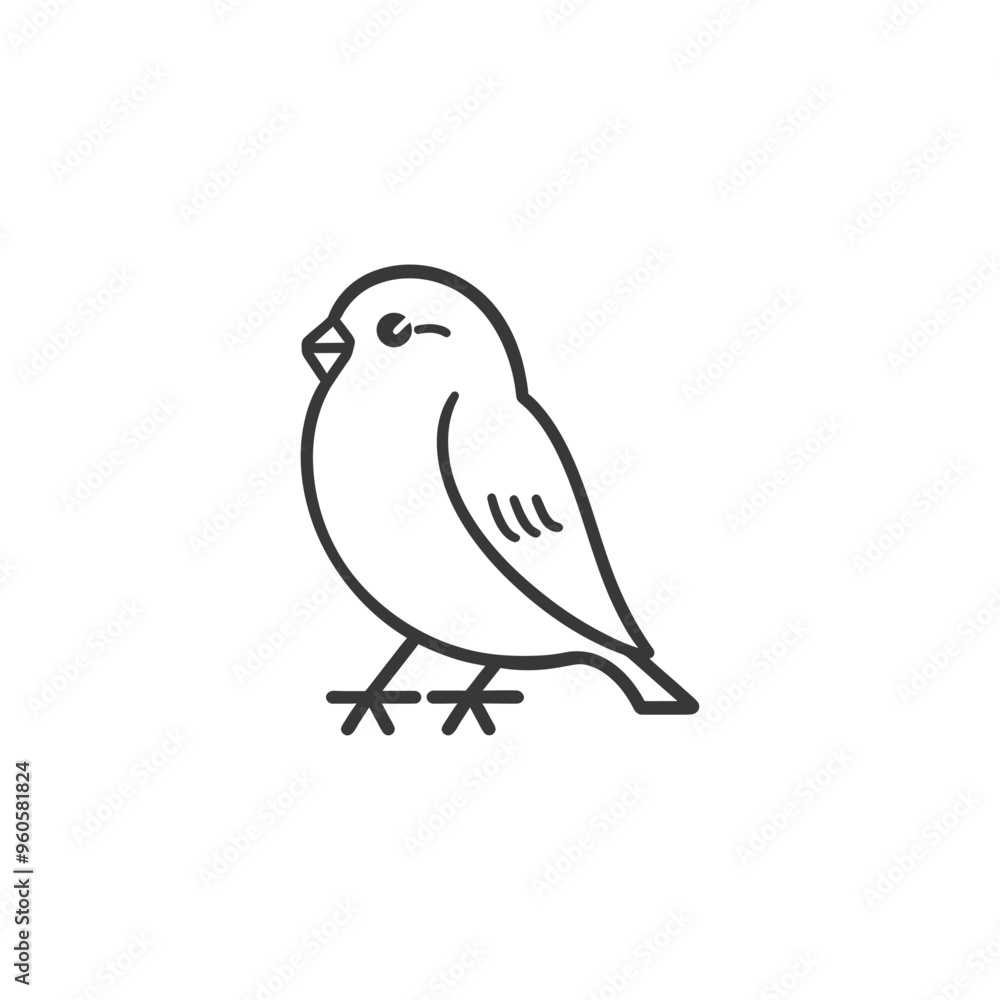 Fototapeta premium Line Art Illustration of a Small Bird with a Rounded Body and a Short Tail