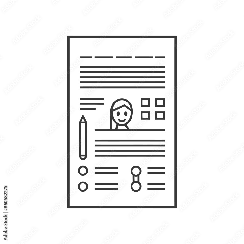 Line Art Illustration of a Resume with a Womans Face Line Art Illustration of a Resume with a Womans Face