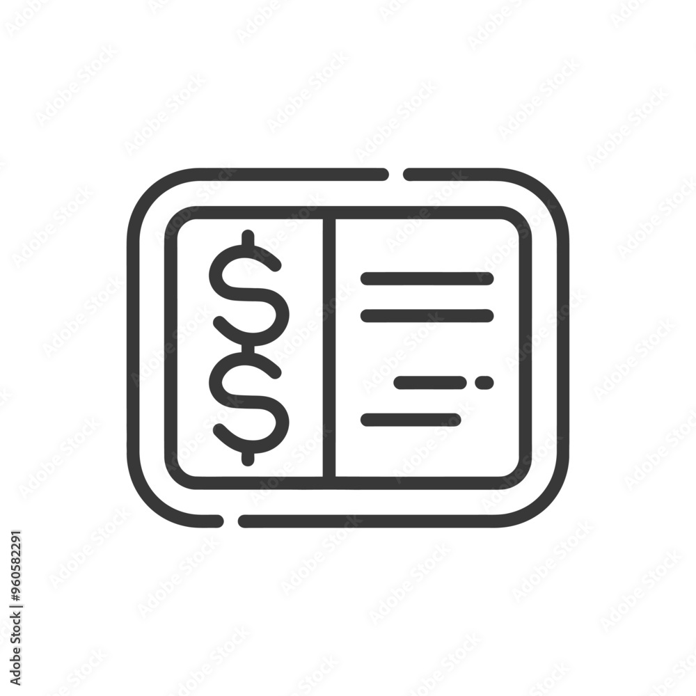 Line art illustration of a receipt with dollar signs Line art illustration of a receipt with dollar signs