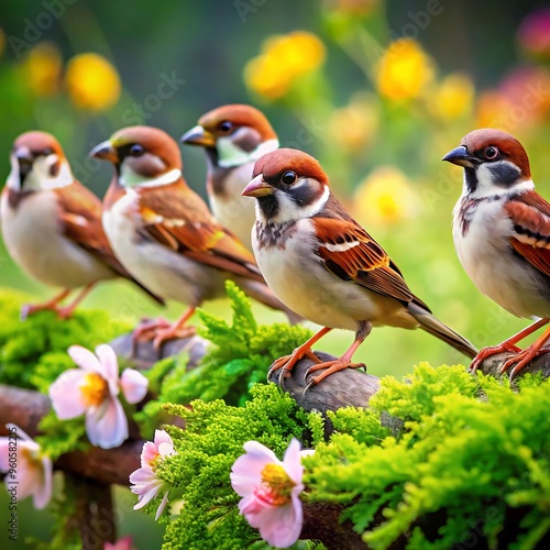 A beautiful scenery of sparrow birds