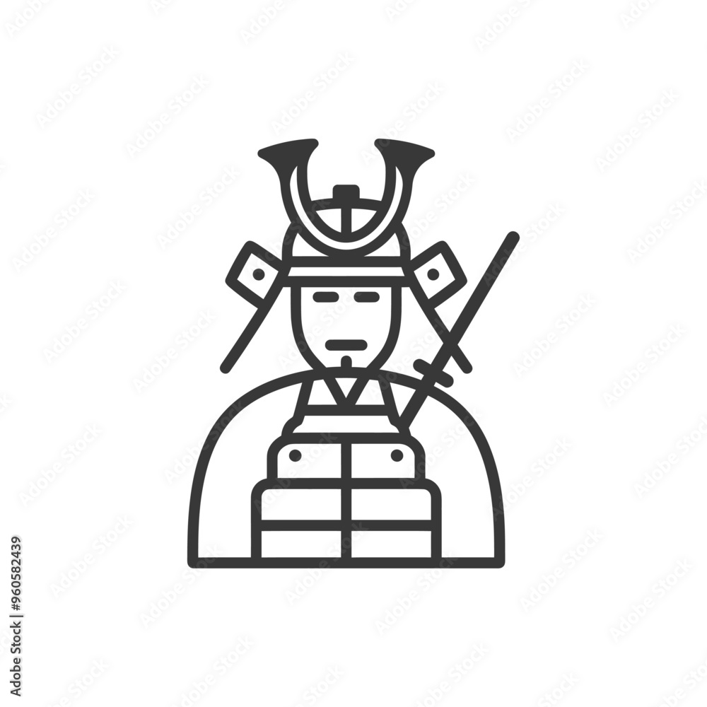 Line art illustration of a samurai warrior in armor Line art illustration of a samurai warrior in armor