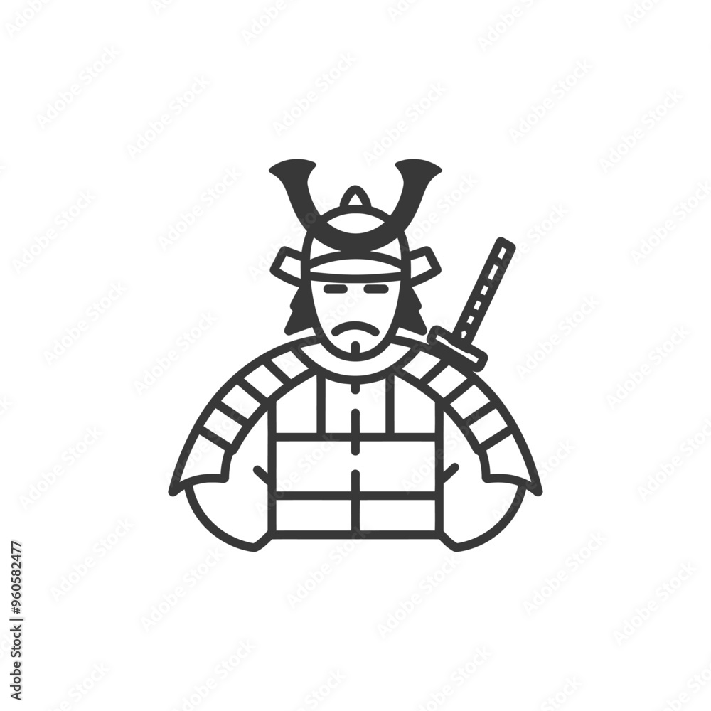 Line Art Illustration of a Samurai Warrior with a Sword Line Art Illustration of a Samurai Warrior with a Sword