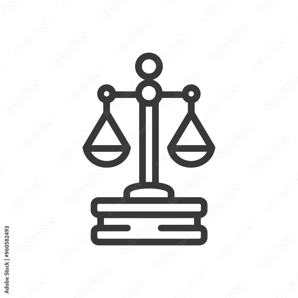 Line Art Illustration of a Scale of Justice on a Book Line Art Illustration of a Scale of Justice on a Book