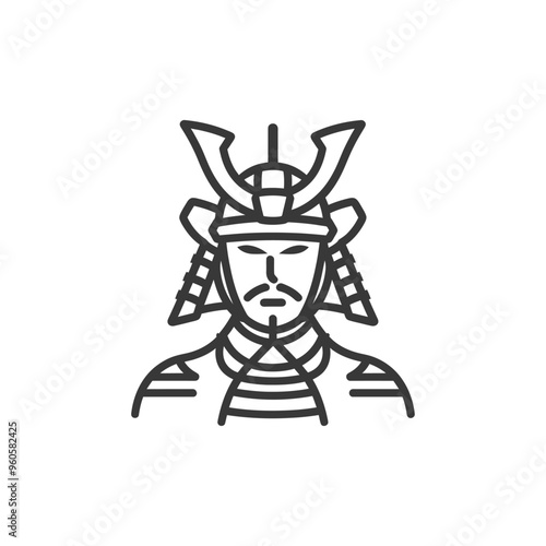 Line art illustration of a samurai warrior