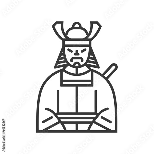 Line Art Illustration of a Samurai Warrior with a Sword