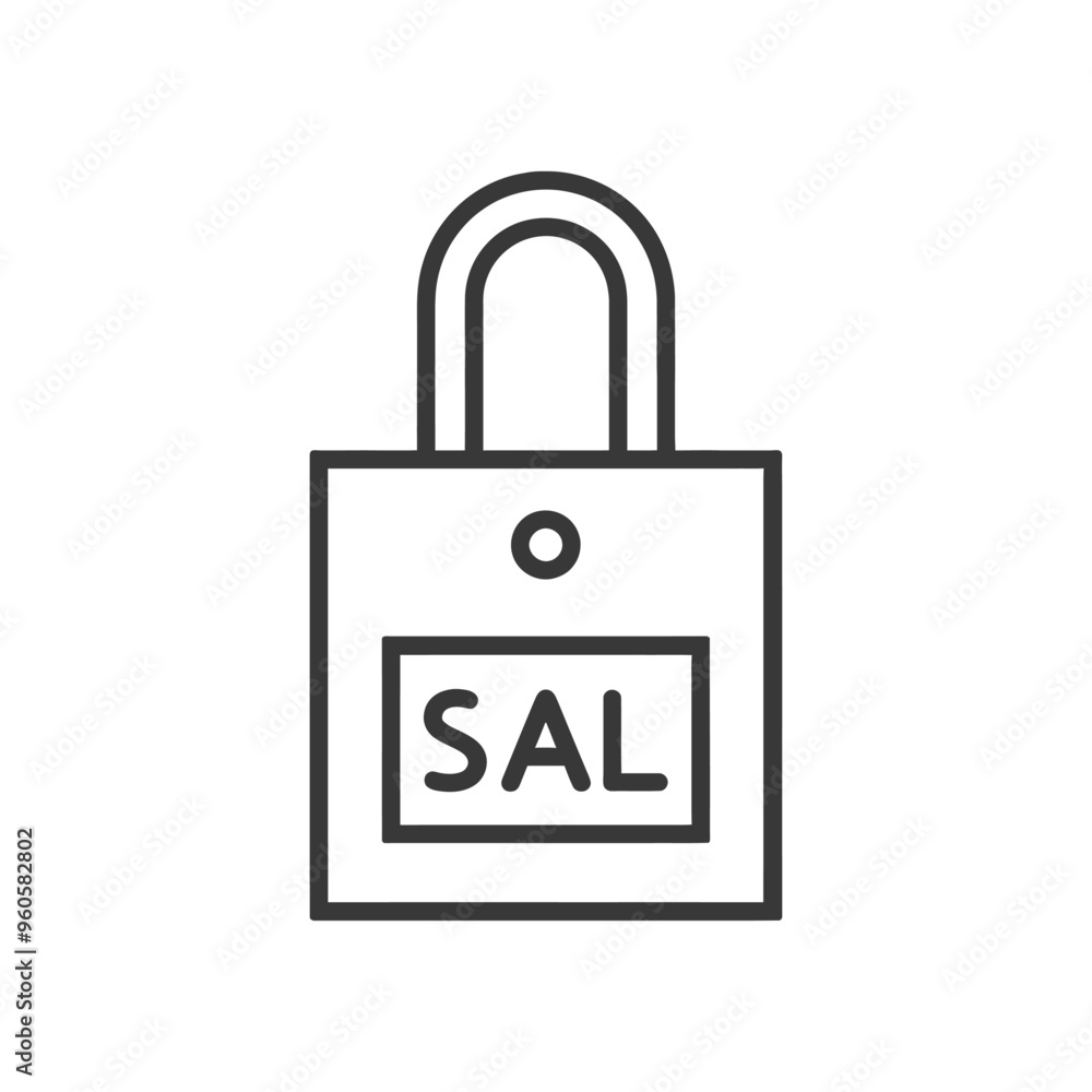 Line art illustration of a shopping bag with a SAL tag Line art illustration of a shopping bag with a SAL tag