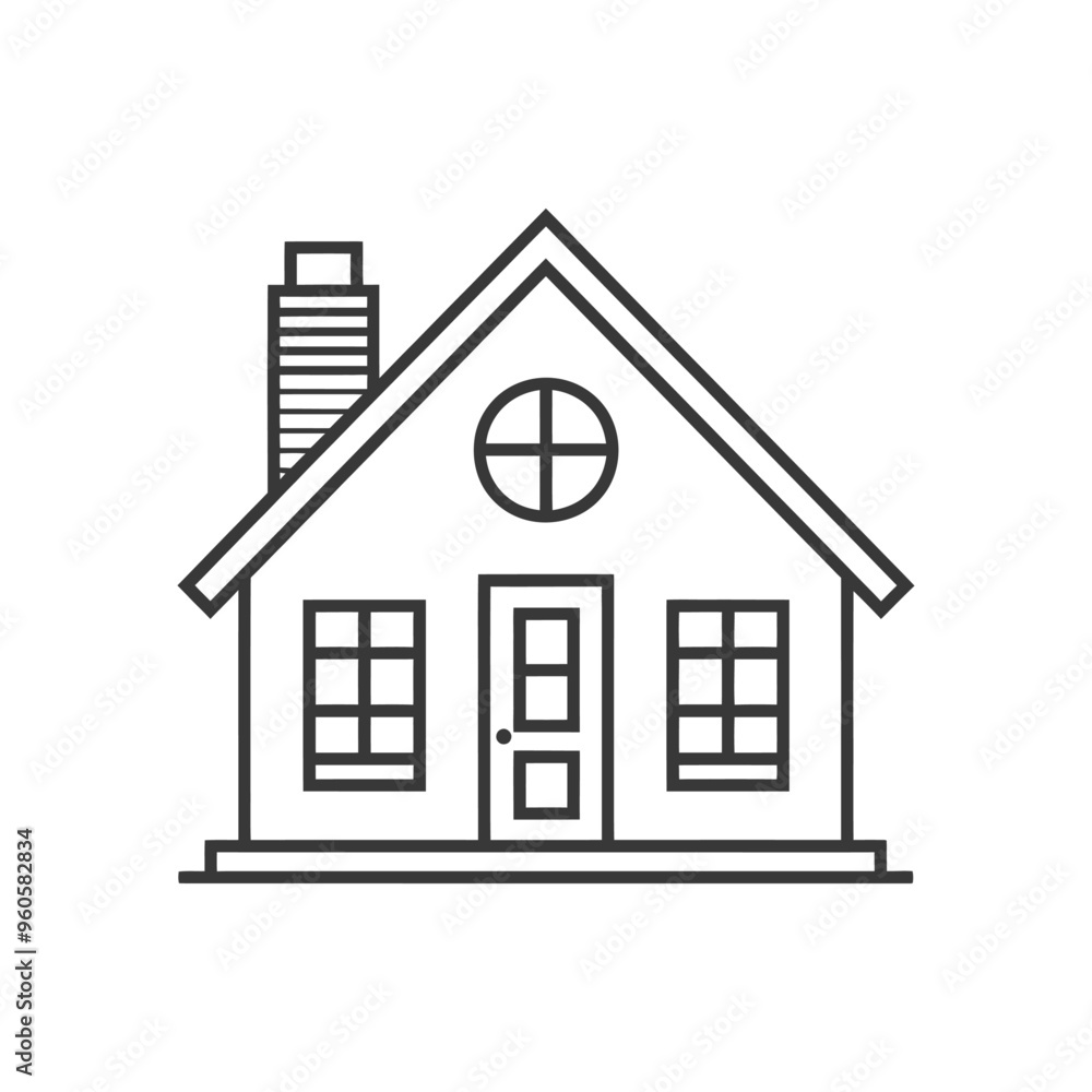 Line Art Illustration of a Simple House with a Chimney Line Art Illustration of a Simple House with a Chimney