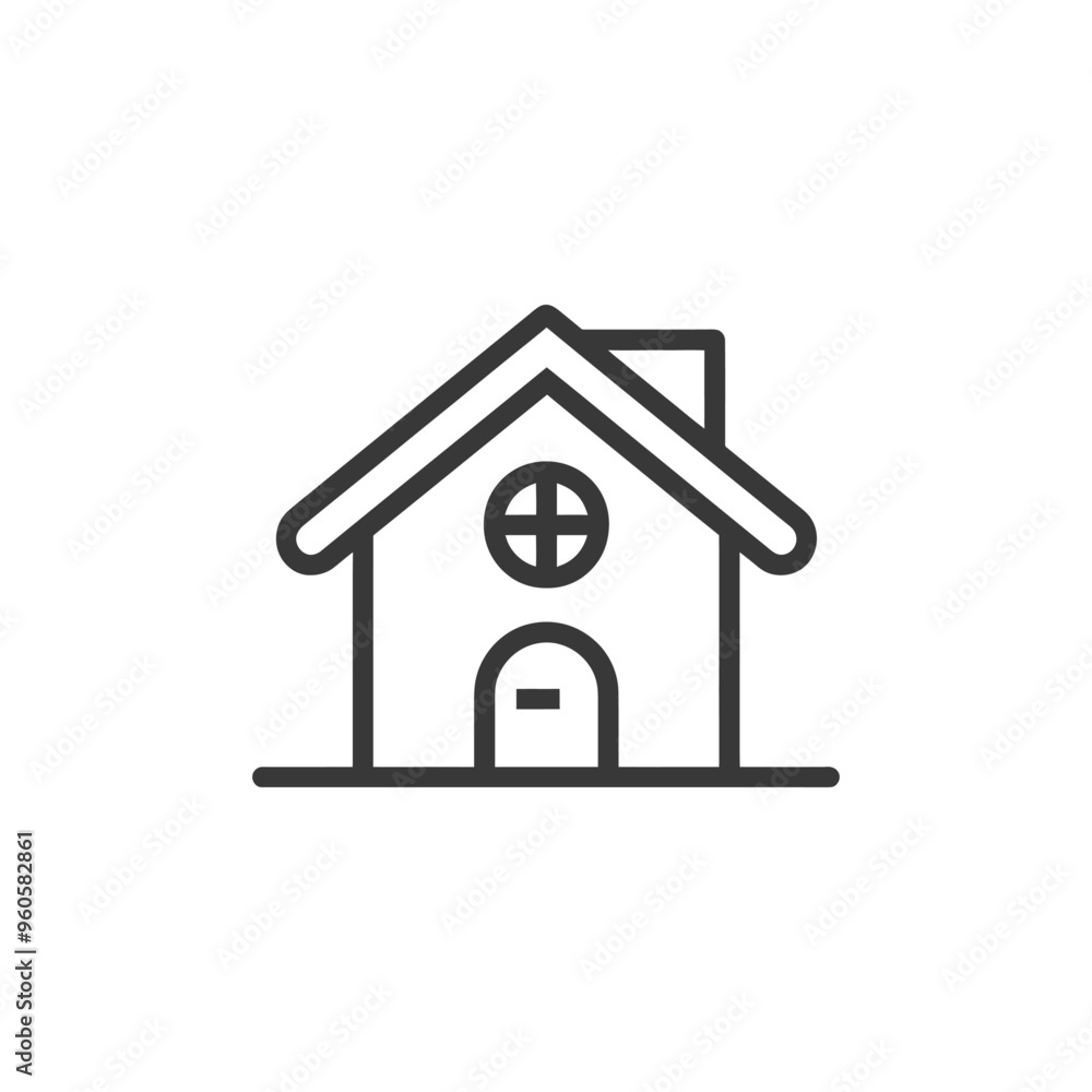 Line art illustration of a simple house with a window and door Line art illustration of a simple house with a window and door