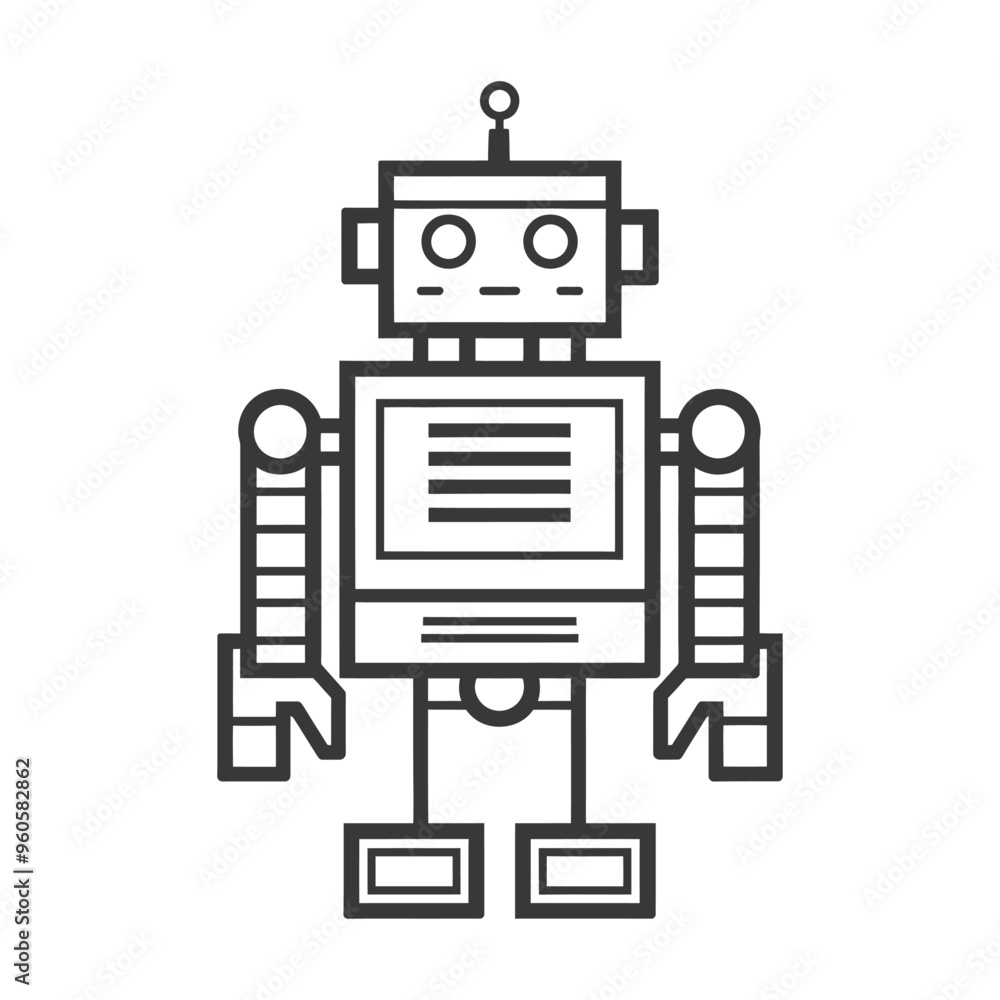 Line art illustration of a simple robot Line art illustration of a simple robot