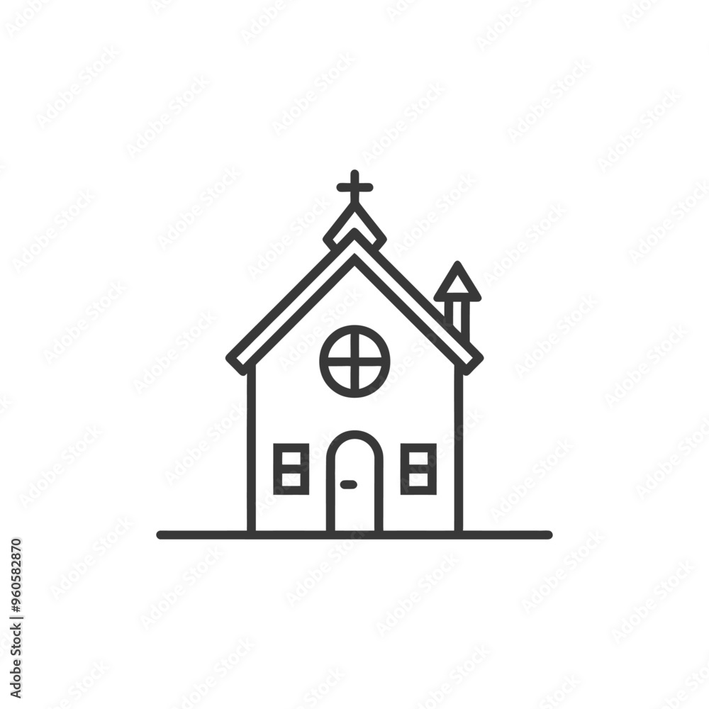 Line Art Illustration of a Simple Church Building