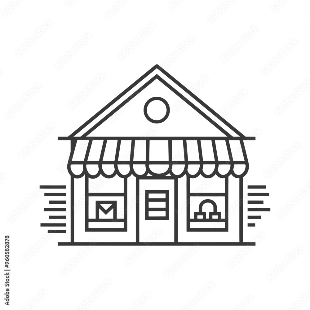 Line Art Illustration of a Simple Storefront Building Line Art Illustration of a Simple Storefront Building