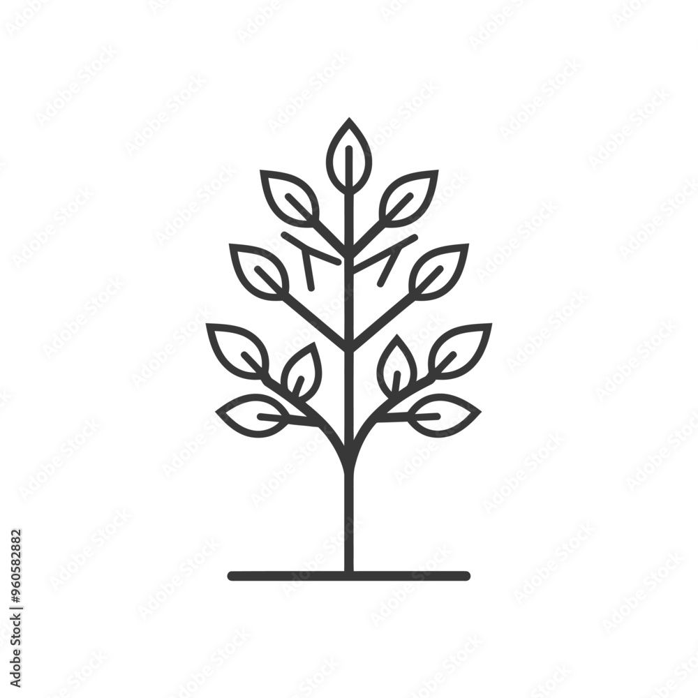 Line Art Illustration of a Simple Tree with Seven Leaves Line Art Illustration of a Simple Tree with Seven Leaves