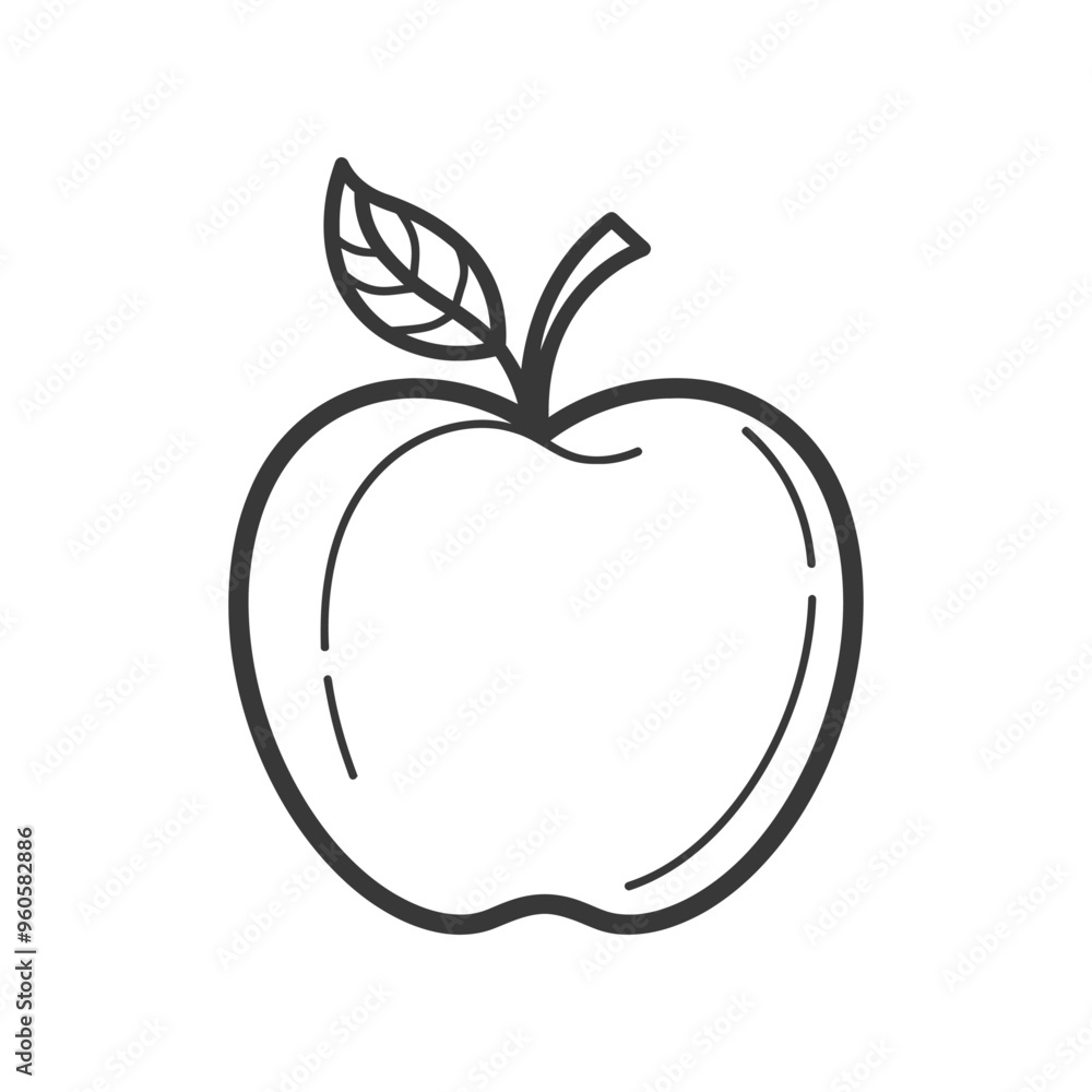 Line Art Illustration of a Single Apple with a Leaf Line Art Illustration of a Single Apple with a Leaf