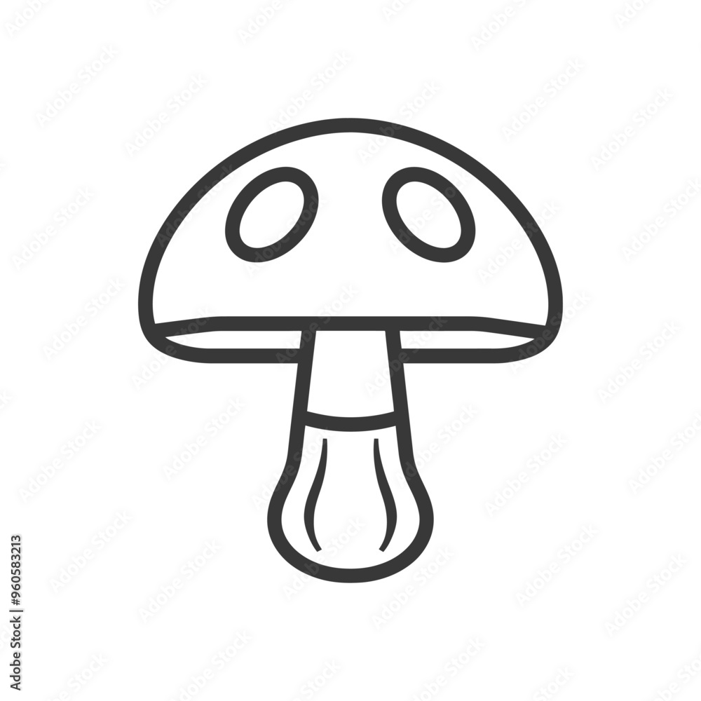 Line Art Illustration of a Single Mushroom with a Rounded Cap and a Bulbed Stem Line Art Illustration of a Single Mushroom with a Rounded Cap and a Bulbed Stem