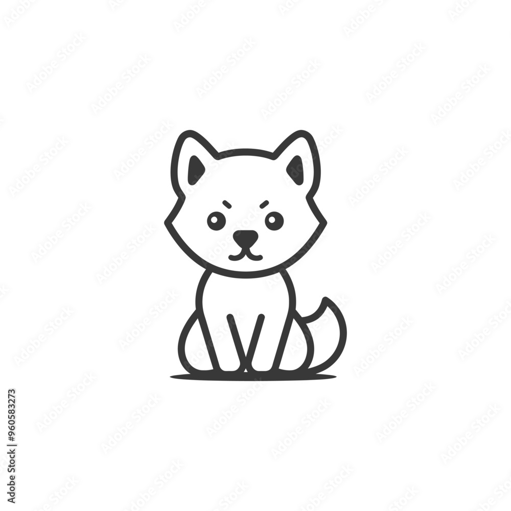 Obraz premium Line Art Illustration of a Sitting Angry Looking Dog
