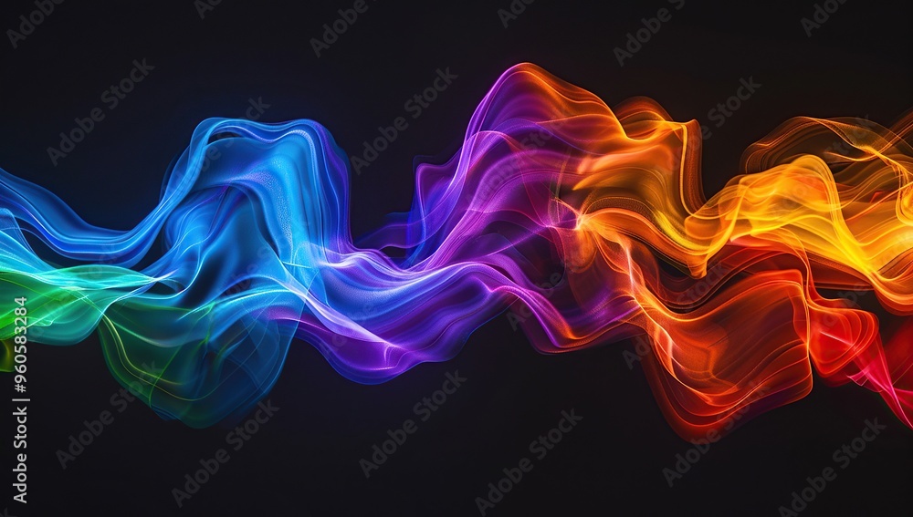 Abstract colorful rainbow shape, flowing lines, black background, high resolution Abstract colorful rainbow shape, flowing lines, black background, high resolution