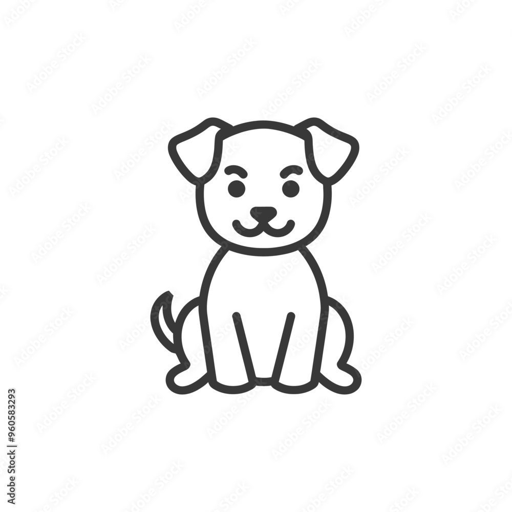 Line Art Illustration of a Sitting Dog Line Art Illustration of a Sitting Dog