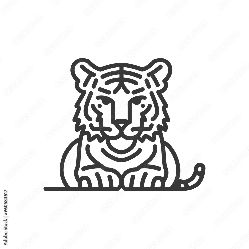 Line Art Illustration of a Sitting Tiger Line Art Illustration of a Sitting Tiger