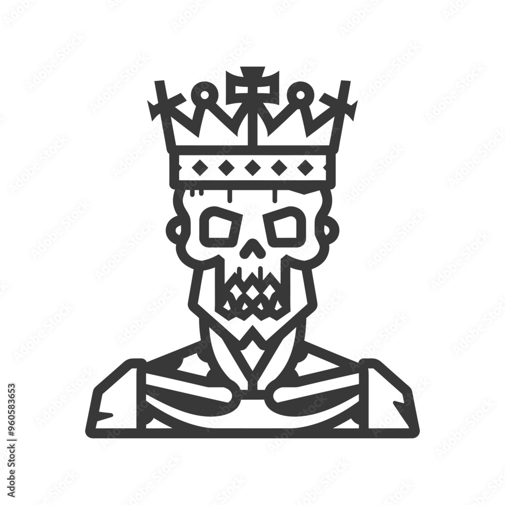Line Art Illustration of a Skeleton Wearing a Crown Line Art Illustration of a Skeleton Wearing a Crown