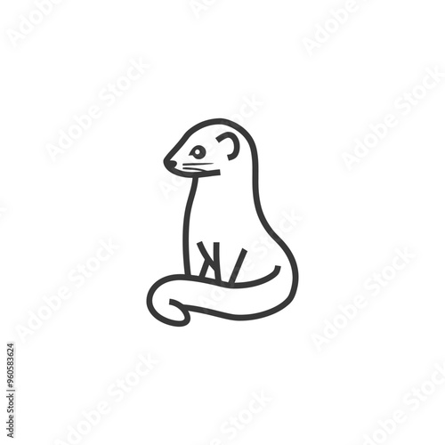 Line Art Illustration of a Sitting Weasel