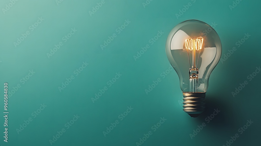 Glowing Light Bulb on Teal Background Glowing Light Bulb on Teal Background
