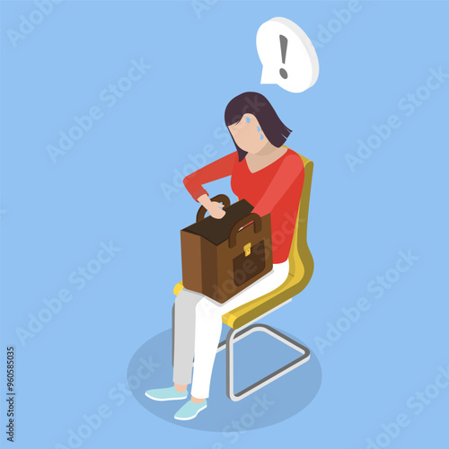 3D Isometric Flat Vector Illustration of Missing Something In Bag, Woman Rummaging Through her Handbag in Confusion