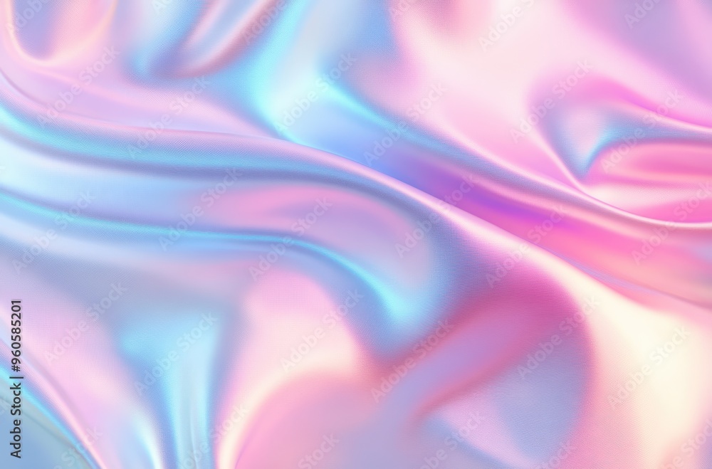 Fototapeta premium 3D render of an iridescent, pastel pink and blue silk background
