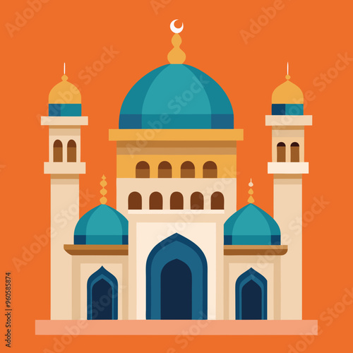 Flat Mosque Vector Illustration for Banner and Ramadan Design