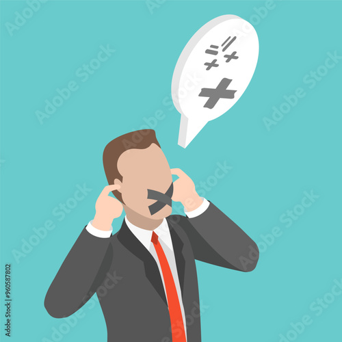 3D Isometric Flat Vector Illustration of Ignoring Everything, Protest and Avoiding