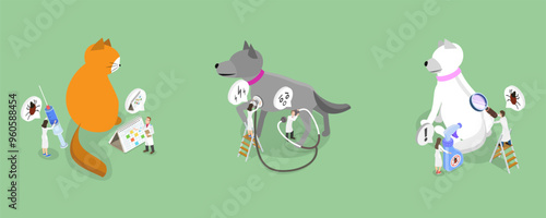 3D Isometric Flat Vector Illustration of Veterinarian Appointment, Prevention of Lyme and Encephalitis Diseases